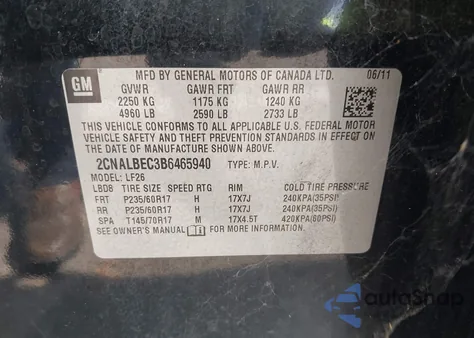 2011 Chevrolet Equinox Ls z USA, uszkodzony, nr VIN 2CNALBEC3B6465940